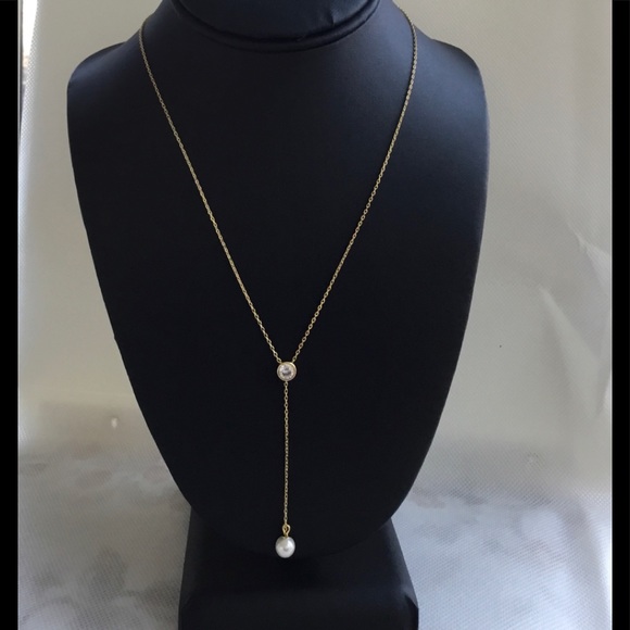 Sale $36 Firm! 14K Gold Plated Necklace with CZ & Faux Pearl - Picture 5 of 12